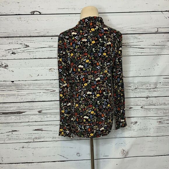 Zara Basics Black Floral Long Sleeves Button Down Blouse Size XS - Picture 7 of 11